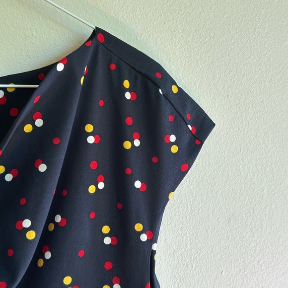 Tommy Hilfiger Navy Polka Dot Cowl Neck Shift Dress Cap Sleeve, Large - Picture 3 of 4